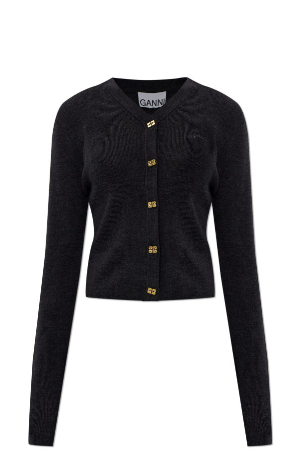 Wool cardigan with embroidered logo od Ganni