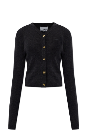 Wool cardigan with embroidered logo