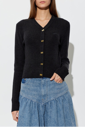 Ganni Wool cardigan with embroidered logo