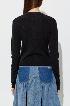 Ganni Wool cardigan with embroidered logo