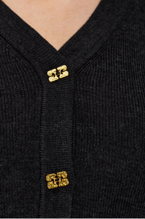 Ganni Wool cardigan with embroidered logo
