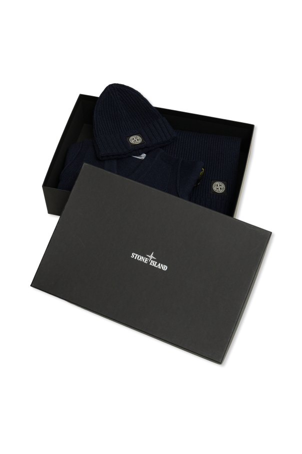 Stone Island Junior Set: cardigan, scarf and hat
