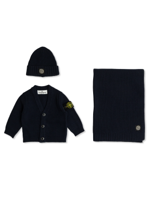 Set: Strickjacke, Schal und Mütze