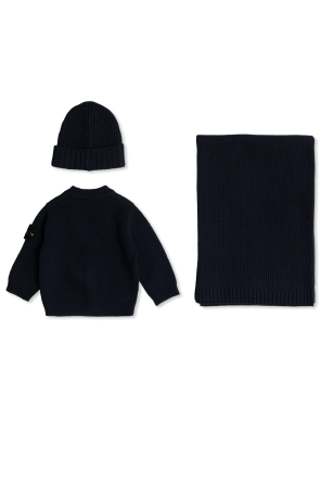 Stone Island Junior Set: cardigan, scarf and hat
