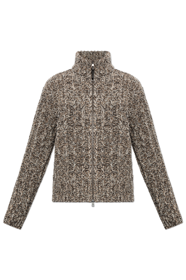 Wool cardigan with logo patch od Moncler