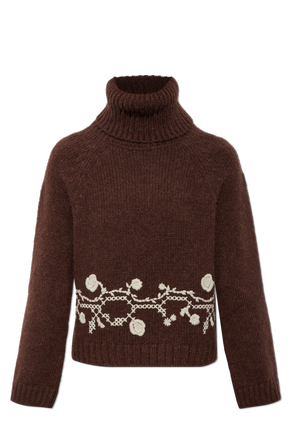 Wool turtleneck sweater with embroidery