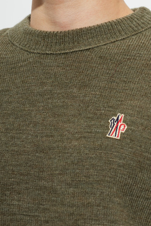 Moncler Grenoble Jersey MONCLER GRENOBLE APRÈS-SKI de hombre en verde caqui/oliva de lana con logo bordado