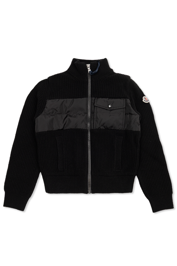 Wool cardigan with logo patch od Moncler Enfant