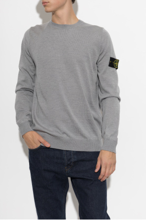Stone Island Вълнен пуловер с апликация на ръкава