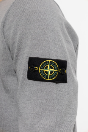 Stone Island Вълнен пуловер с апликация на ръкава