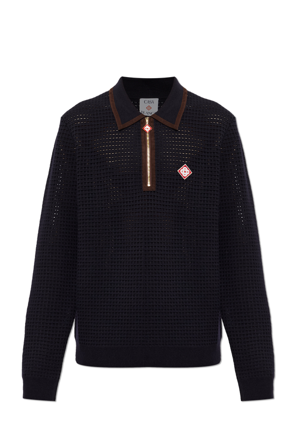 Wool polo shirt with logo patch od Casablanca