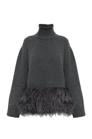 Wool Turtleneck with Ostrich Feathers