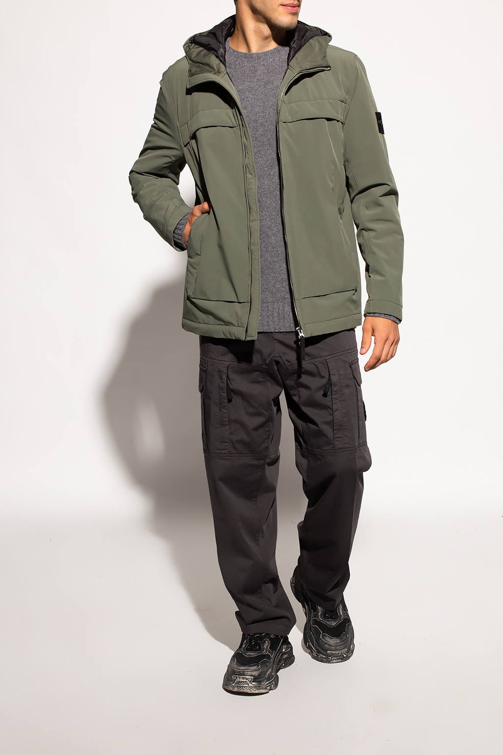 Stone Island longline tech puffer jacket in grey