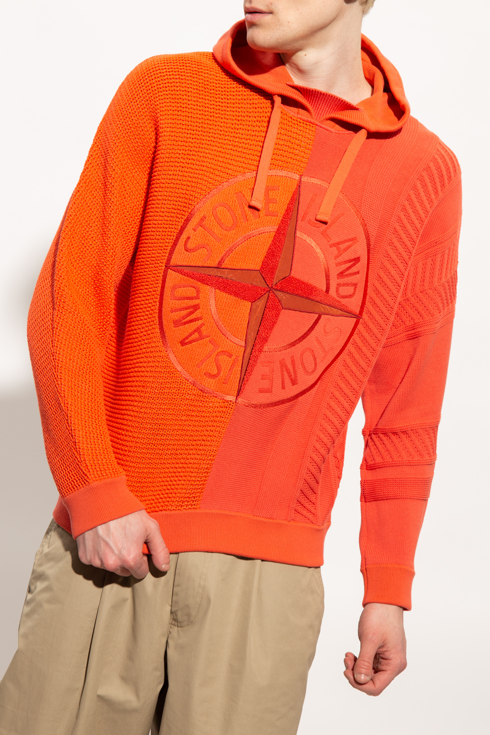 - IetpShops Island Rosa print hoodie Jersey shirt White - Stone striped cotton Orange AIDES