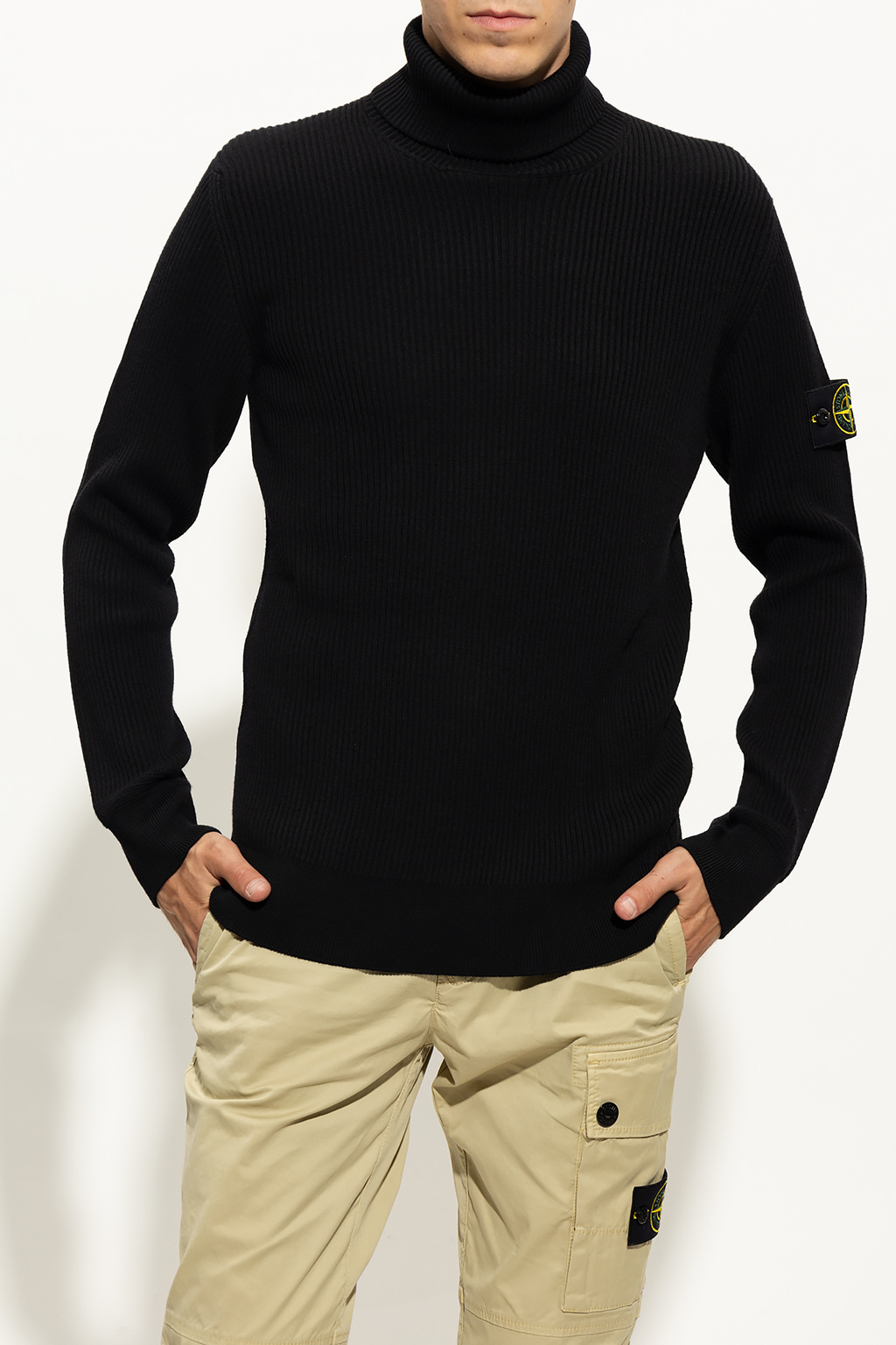 Stone Island Ribbed turtleneck sweater with logo