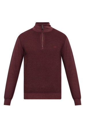 Wool sweater with stand-up collar