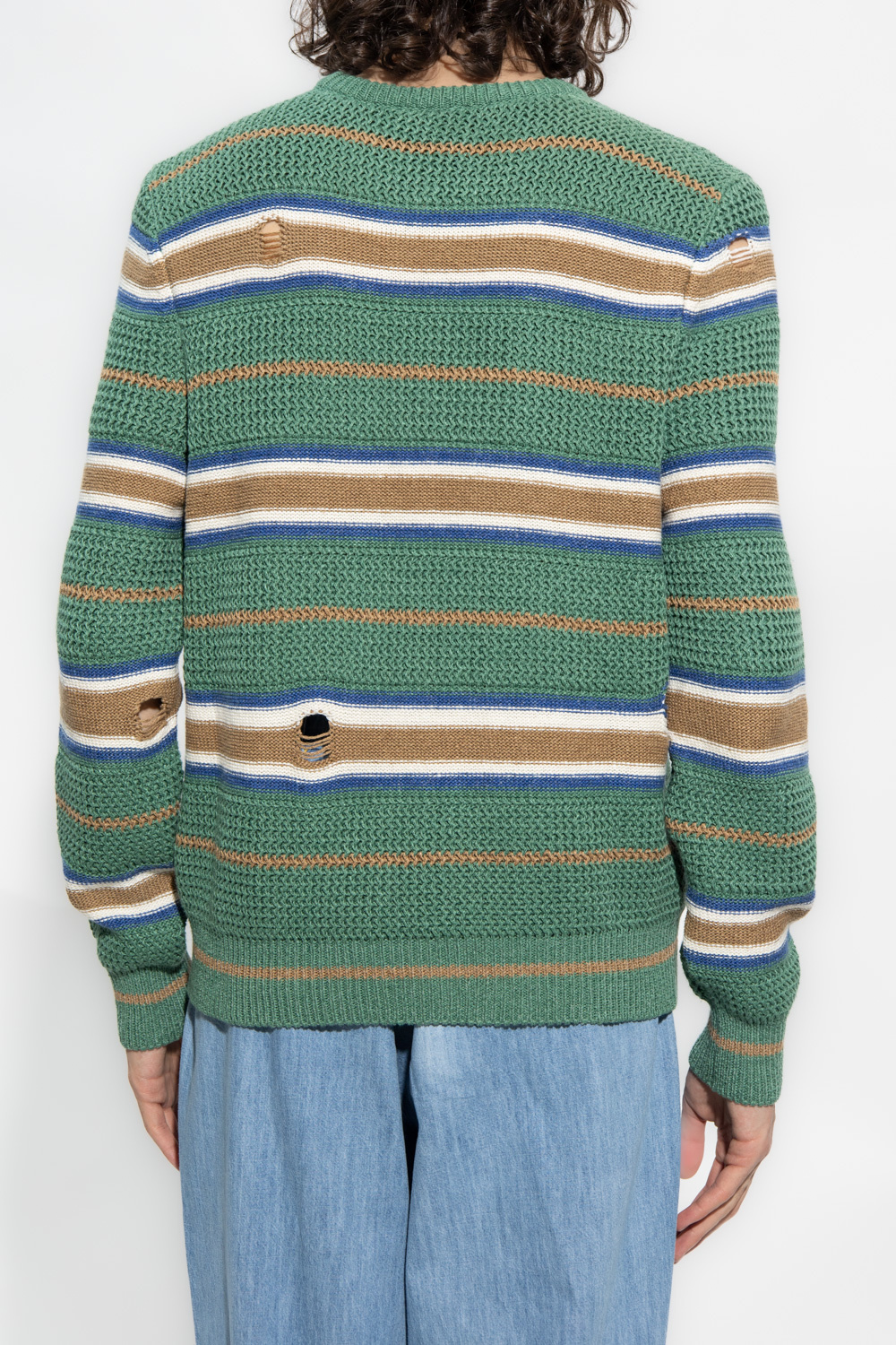 LOUIS VUITTON blue white wool blend STRIPED Crewneck Sweater L at