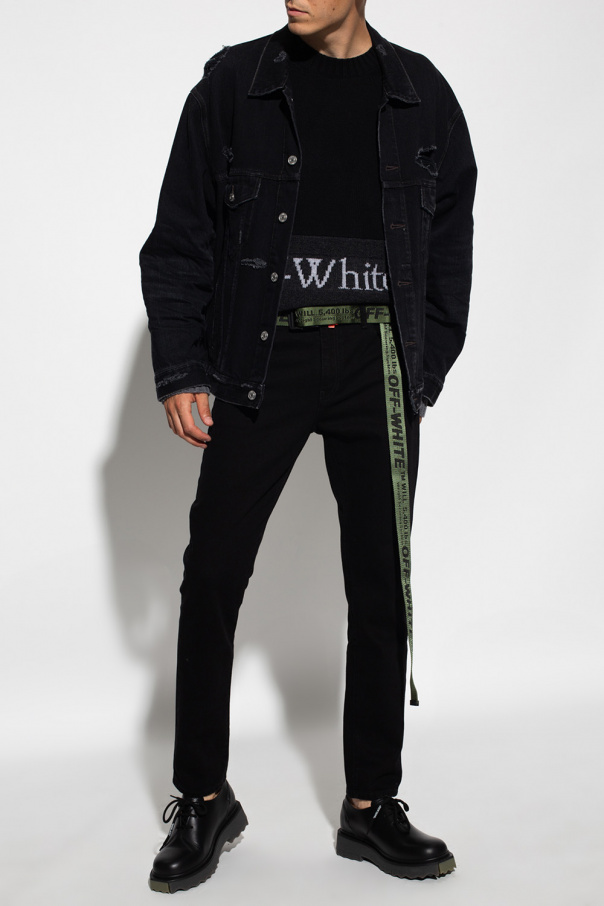Off-White Man Gold T-Shirt And Joggers Set With Piping