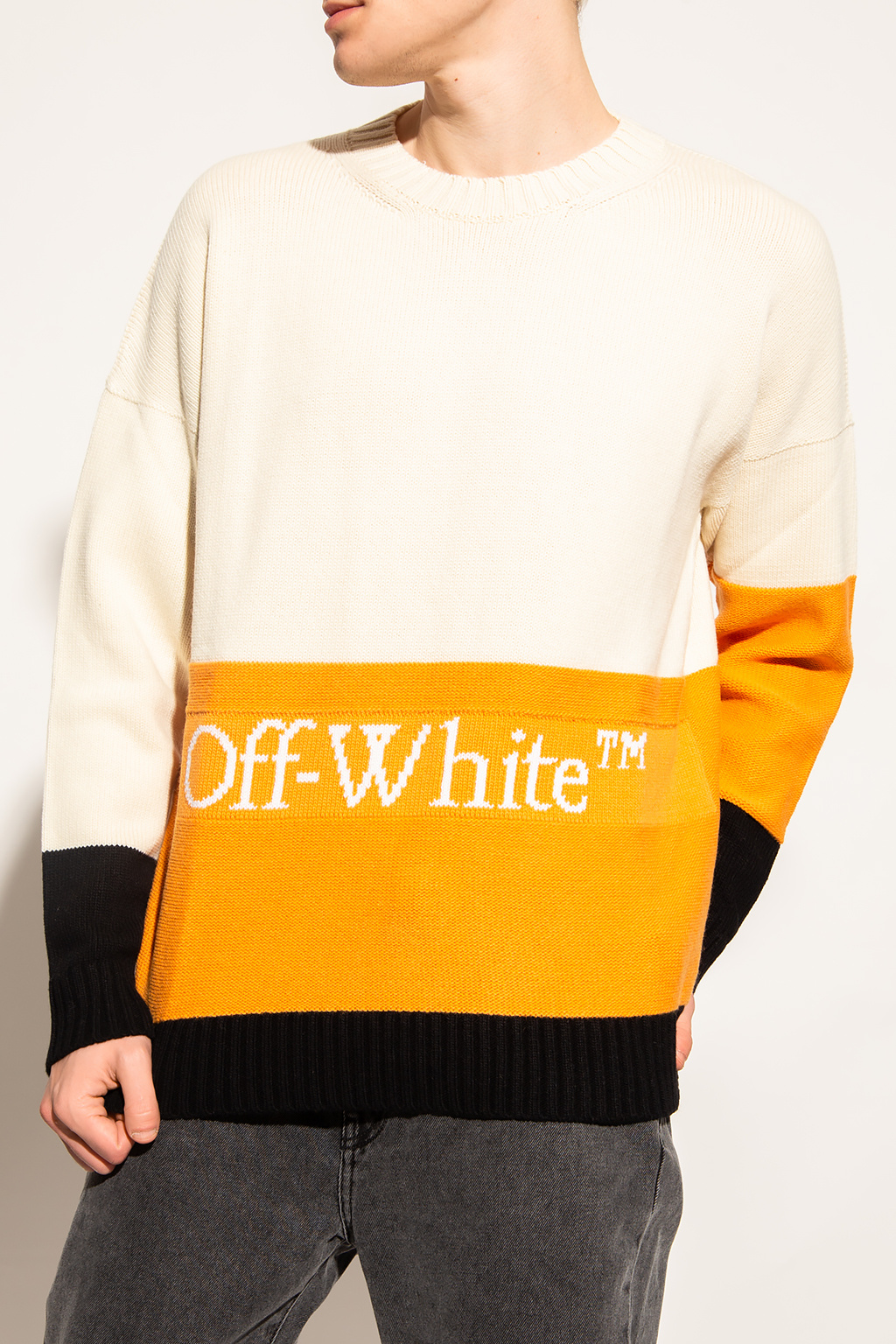 Off-White Giorgio Armani micro monogram contrast-collar T-shirt Blu