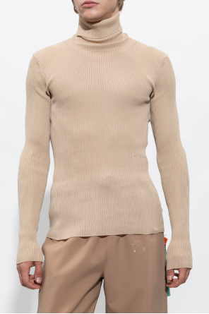 Off White Ribbed Turtleneck Top