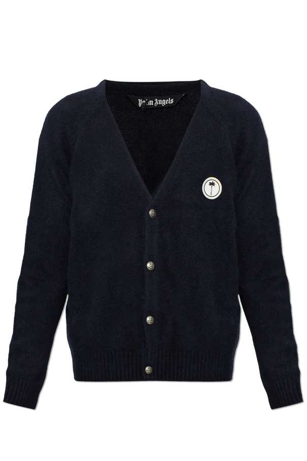 Wool cardigan with sewn-on logo od Palm Angels