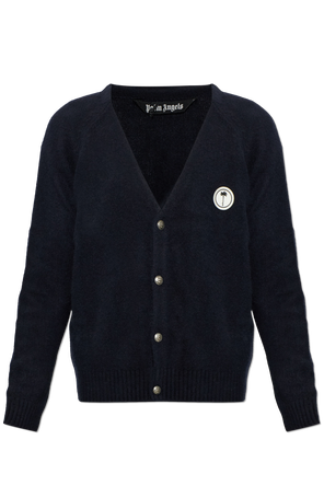 Wool cardigan with sewn-on logo