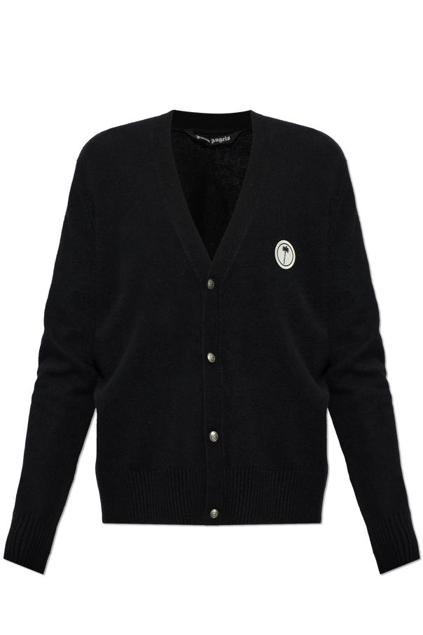 Wool cardigan with sewn-on logo od Palm Angels