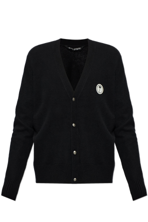 Wool cardigan with sewn-on logo