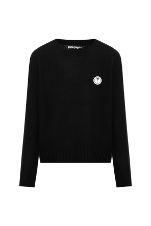 Wool sweater with sewn-on logo