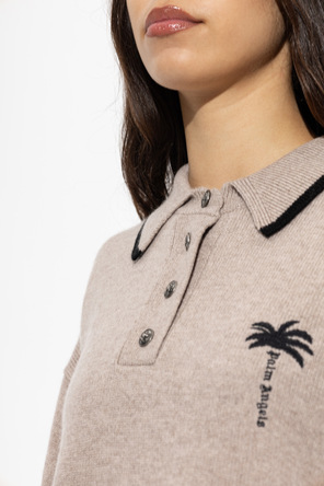 Palm Angels Camisola polo de lã com mangas compridas