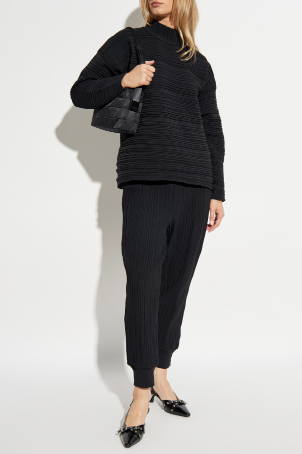 Pleats Please Issey Miyake Pleated top with stand-up collar