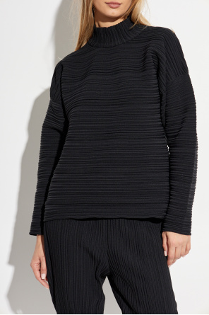 Pleats Please Issey Miyake Pleated top with stand-up collar