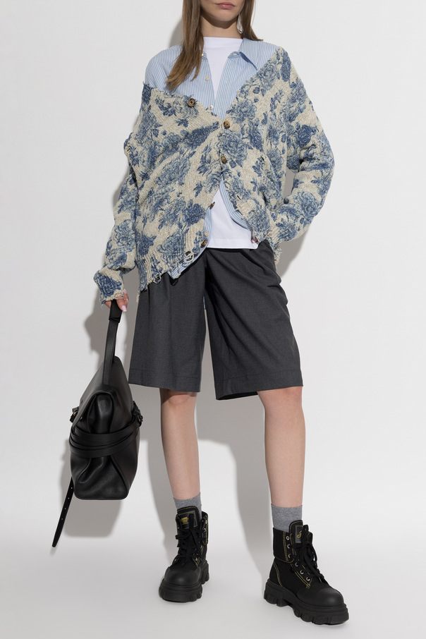 R13 Linen cardigan with floral motif