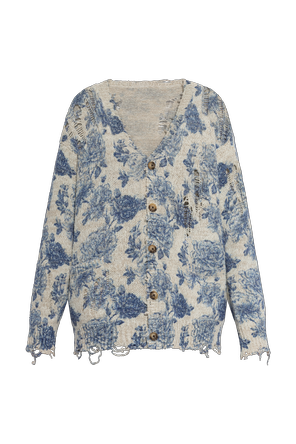 Linen cardigan with floral motif
