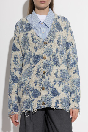 R13 Linen cardigan with floral motif