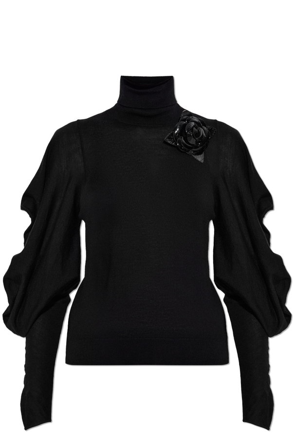 Blumarine Decorative sleeve wool turtleneck