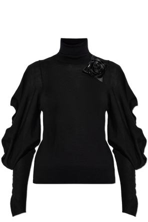 Decorative sleeve wool turtleneck