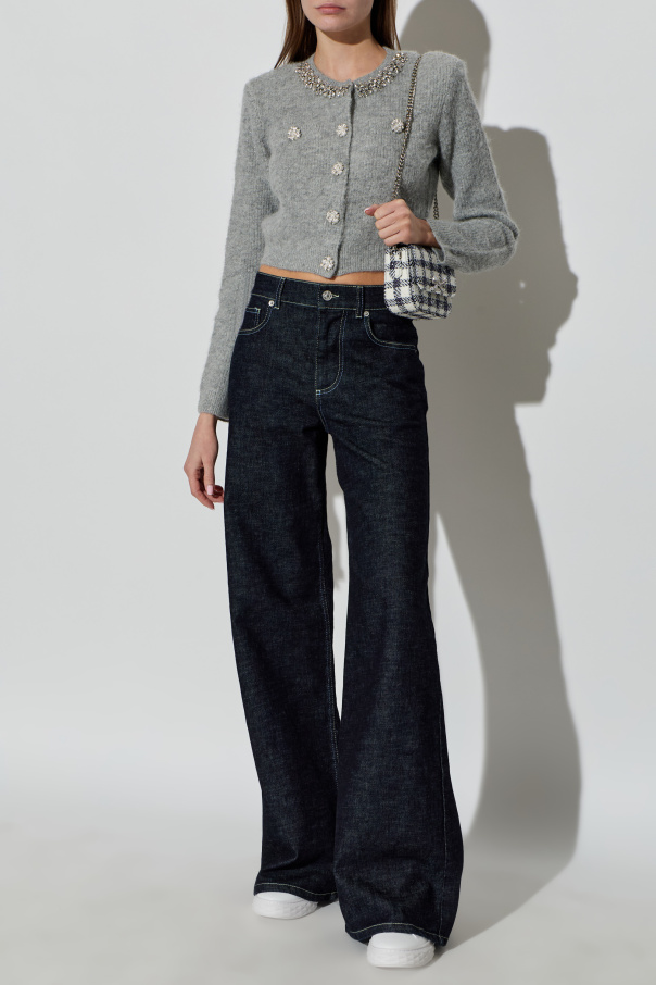 Self-Portrait Cardigan with shimmering crystals at the neckline