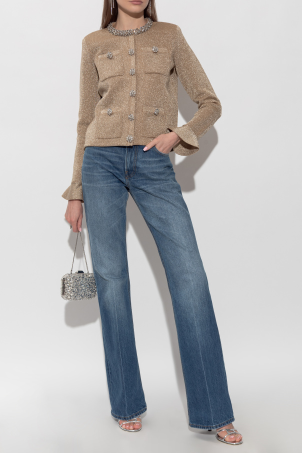 Self-Portrait Cardigan with shimmering crystals at the neckline