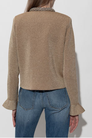 Self-Portrait Cardigan with shimmering crystals at the neckline