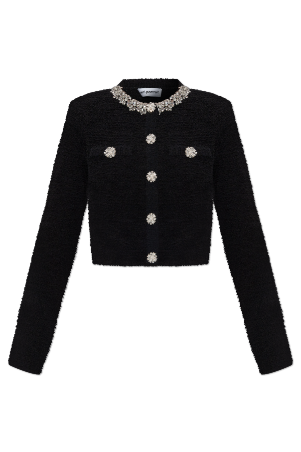 Self-Portrait Cardigan with shimmering crystals at the neckline