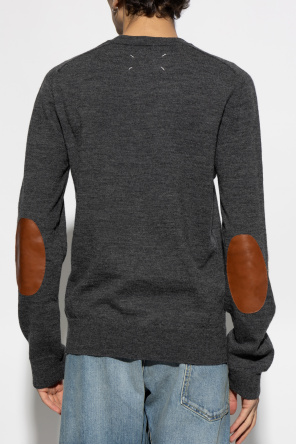 Maison Margiela Sweater with leather patches on the sleeves