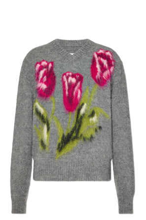 Wool sweater with floral motif