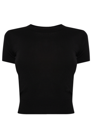 Wool top with embroidered logo