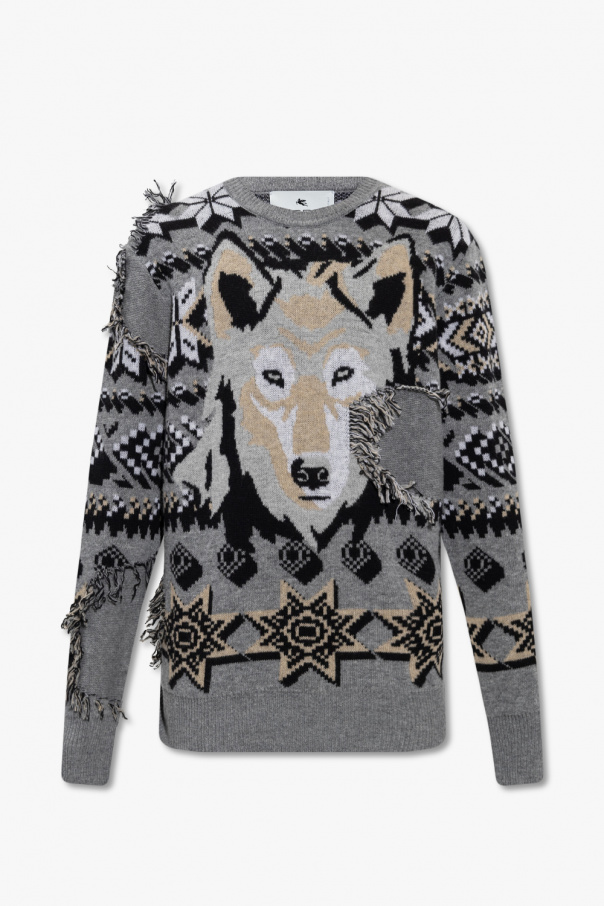 Etro Wool Denim sweater with animal motif