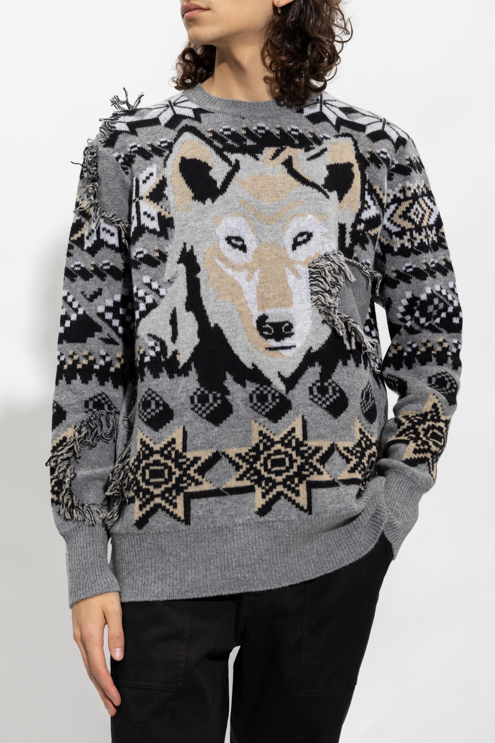 Etro Wool Denim sweater with animal motif
