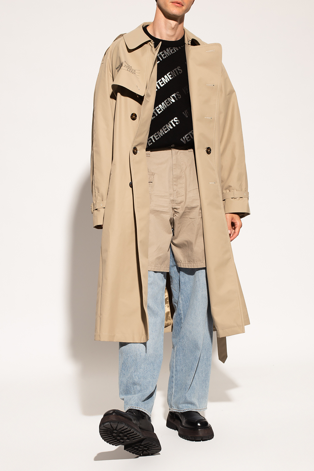 VETEMENTS Petite Mini Herringbone Shawl Collar Jacket w Combo Piping and Slim Pants