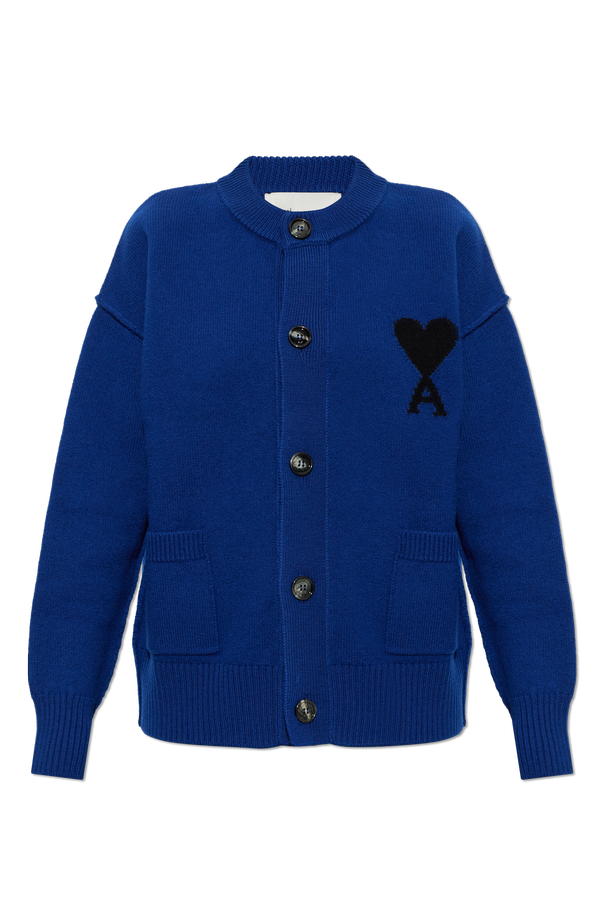 Wool cardigan with embroidered logo od Ami Alexandre Mattiussi