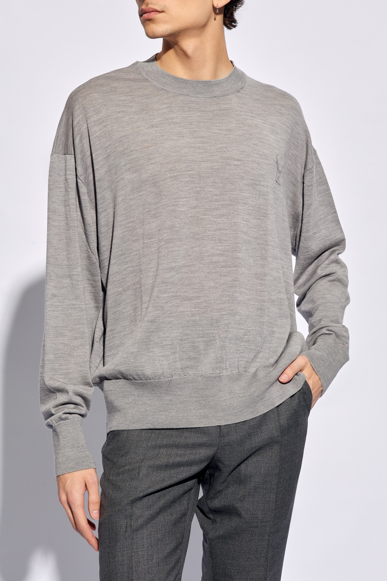 Seersucker short-sleeve shirt Wool sweater