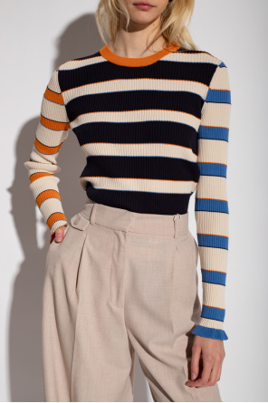 logo embroidered V-neck T-shirt Striped sweater